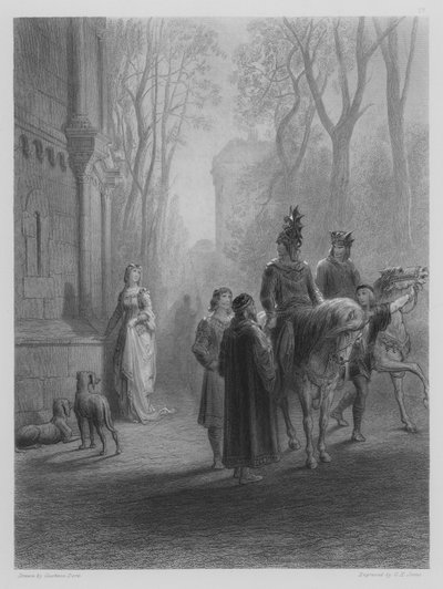 Lancelot se despide de Elaine de Gustave after Dore